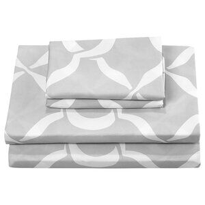Twin 4-Piece Microfiber Sheet Set With Modern Gray & White Pattern
